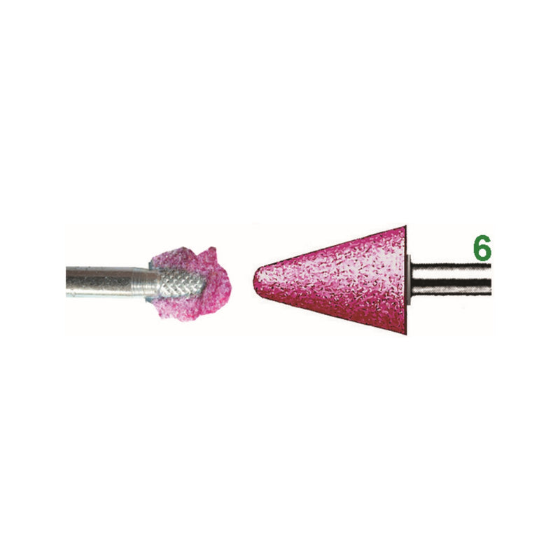 Moletta Conica abrasiva con gambo diametro 6 mm in corindone rosa 2 modelli disponibili