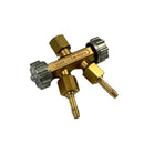 Derivazione 2 vie con rubinetto per riduttore di pressione GAS-OSSIGENO attacco 3/8" portagomma da 8 mm