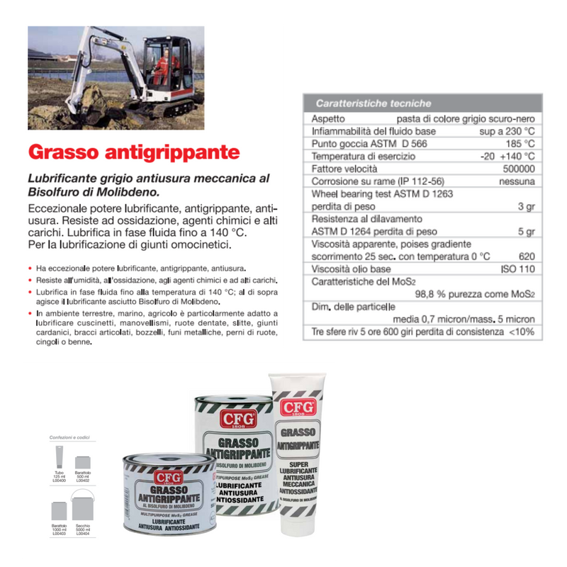 Barattolo Grasso Anti-grippante al bisolfuro di molibdeno 125-500-1000-5000ml CFG