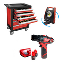 SET OFFICINA Carrello portautensili a 7 cassetti + Trapano a Batterie Milwaukee +  lampada a led