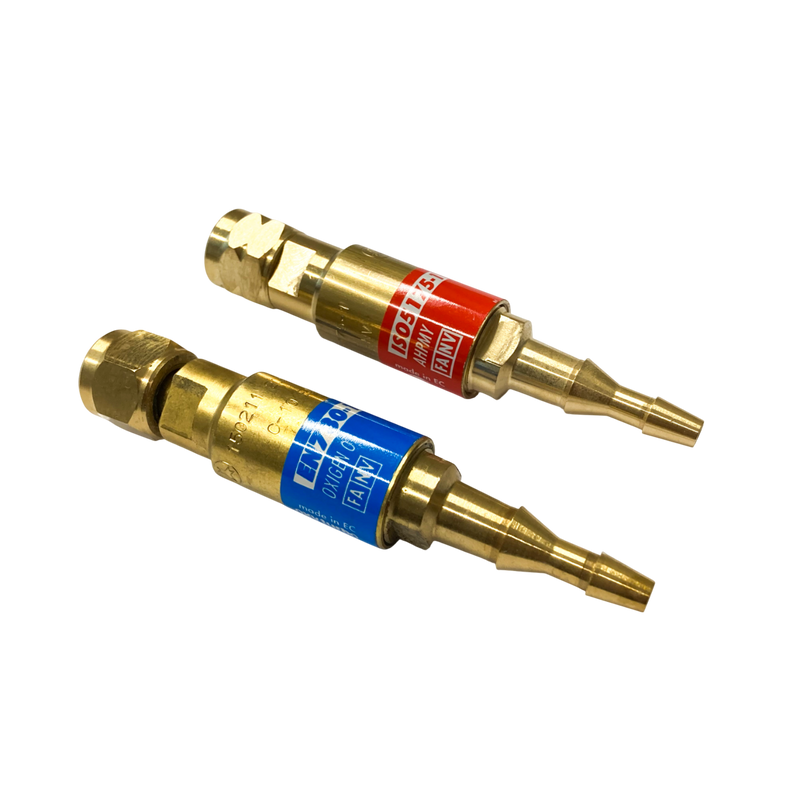 Valvola di sicurezza per impugnatura cannello saldobrasatura 1/4" con portagomma 5-8 mm Gas o Ossigeno OXYTURBO