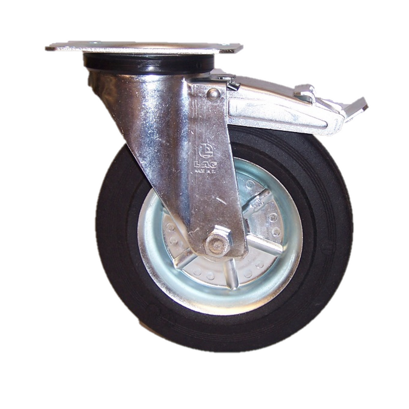 Wheel Swivel holder in steel sheet, rubberized with brake 200x50 lag 12286 FR