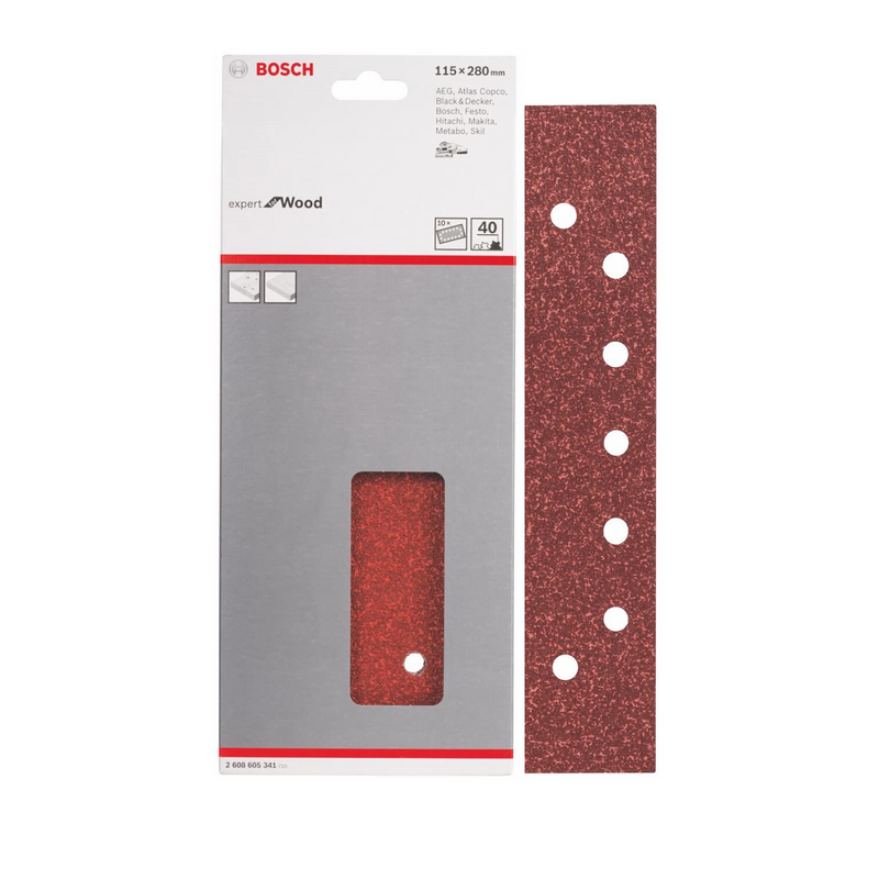 Fogli-carta-abrasiva 115x280 14 fori per-legno-vernici-BOSCH-cf.-10 pz-Tecnista