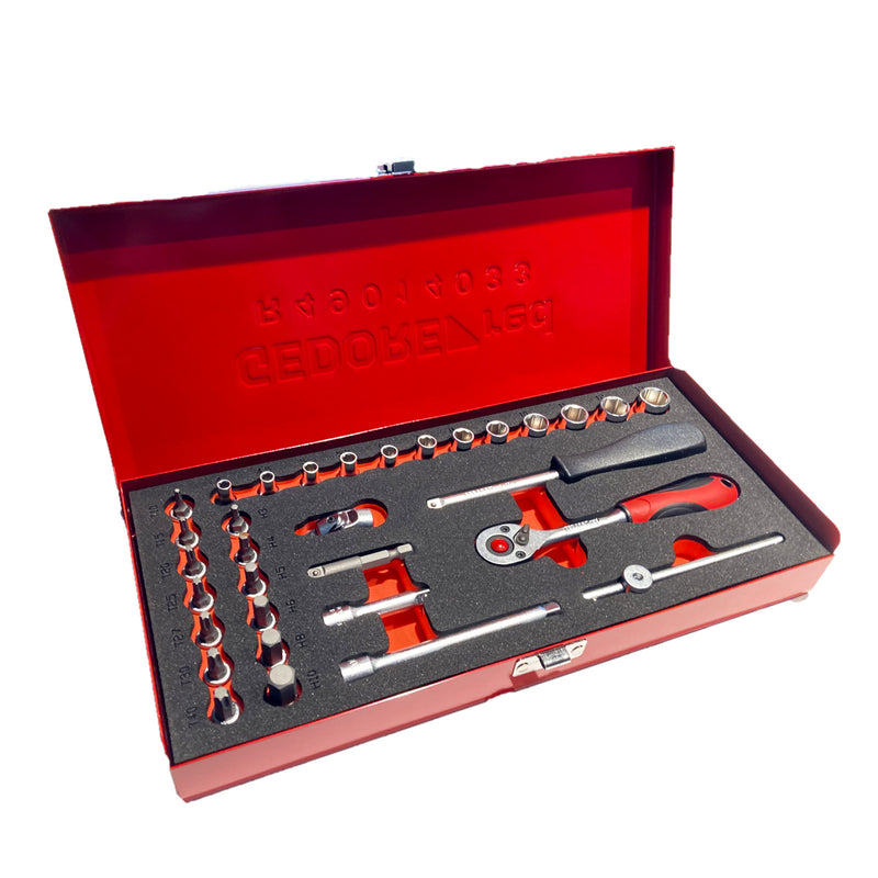32-piece case set 1/4 "sockets with ratchet, extensions and joint GEDORE 3300001