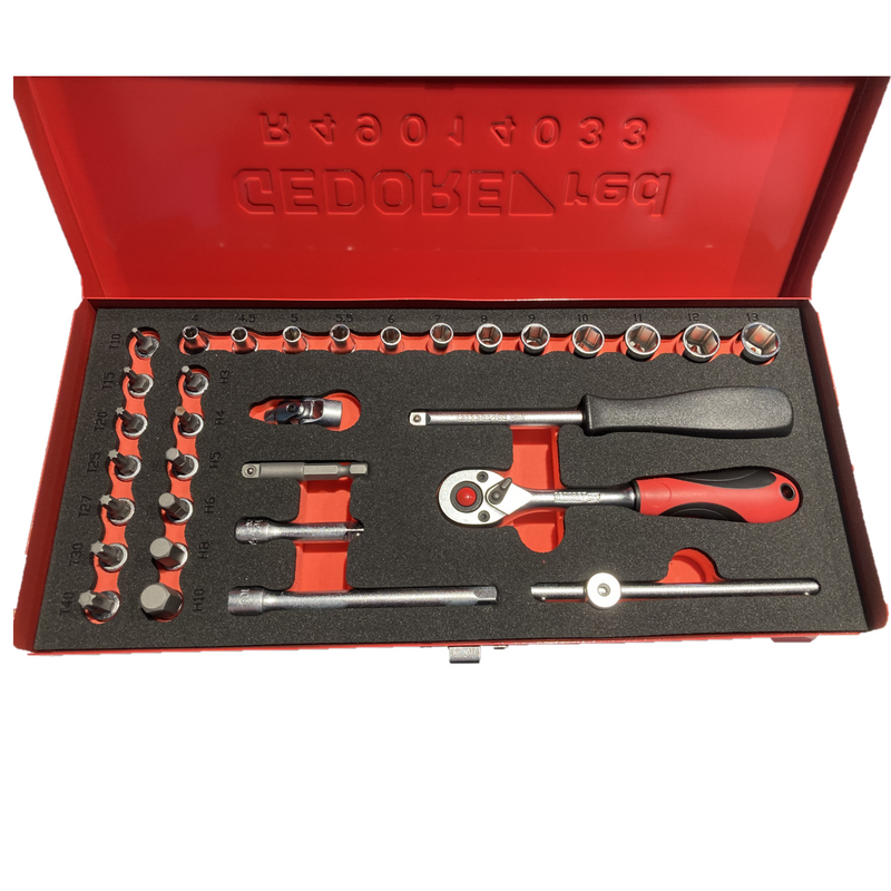 32-piece case set 1/4 "sockets with ratchet, extensions and joint GEDORE 3300001