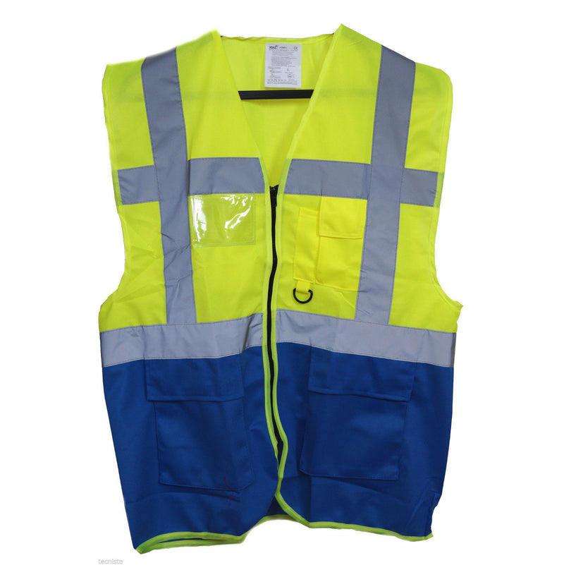 gilet-da-lavoro-alta-visibilità-in-giallo/blu-bi-color-con-zip-tasca-cellulare-porta-badge-taglie-L-XL-2XL-3XL