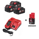 Set 3 Batterie M18 5 Ah + Caricabatterie M12/M14/M18 + Batteria M12 2 Ah OMAGGIO | Milwaukee M18 NRG-503