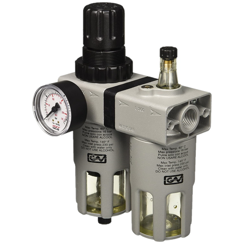 Pneumatic tool pressure regulator with airex filter and pressure gauge