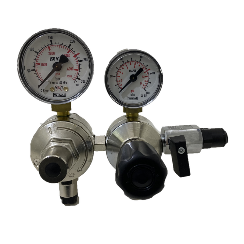 Nitrogen pressure reducer for food use with 2 majormix oxyurbo gauges