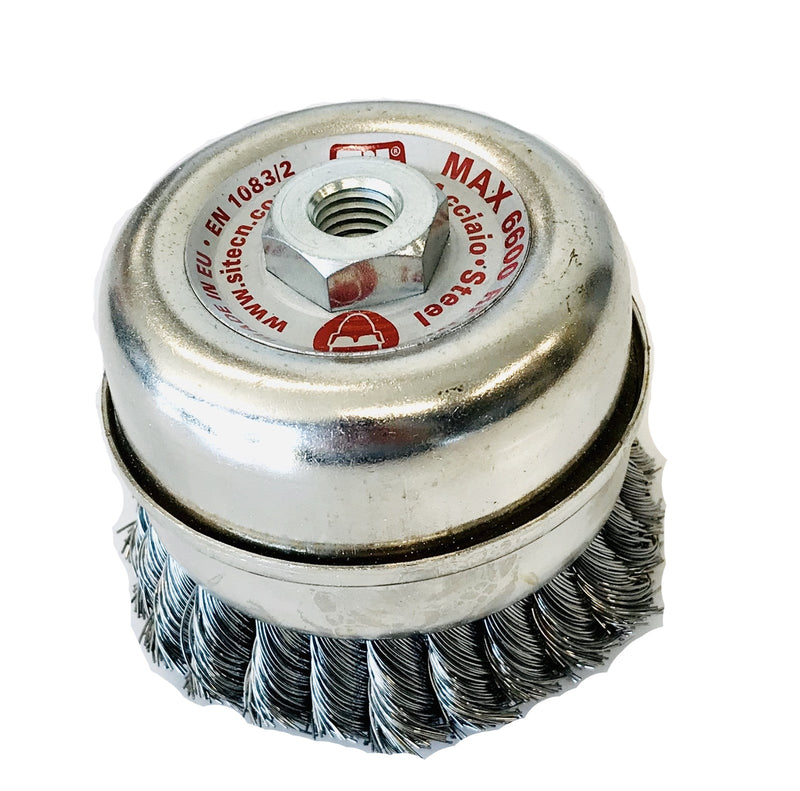 Conical brush sit tu diam.95 mm in hard steel wire with twisted bunches