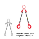 Tirante a catena 8 mm due bracci 3 metri con ganci a forcella autobloccanti e accorciatori ad occhio grado 80